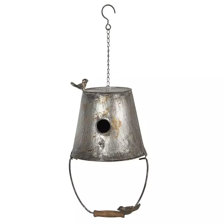 Linnunpönttö "ämpäri" harmaa metalli - Puutarhatarvikkeet - 8717459730137 - 1