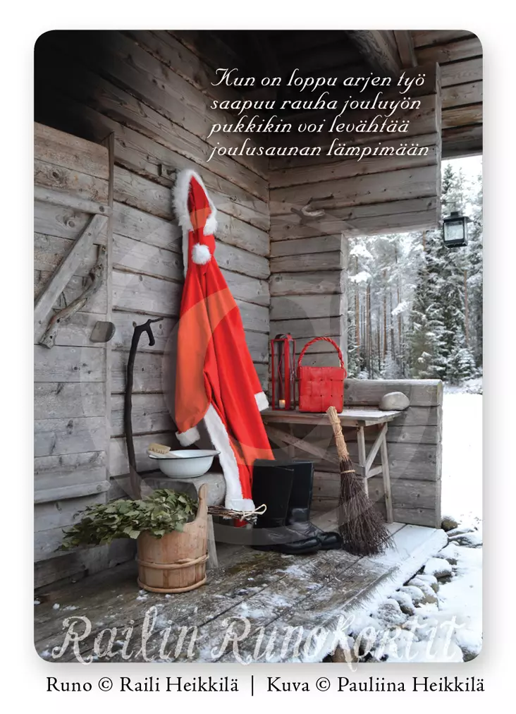 Railin runokortit, joulupukin joulusauna - Joulukortti - 6430035782239 - 1